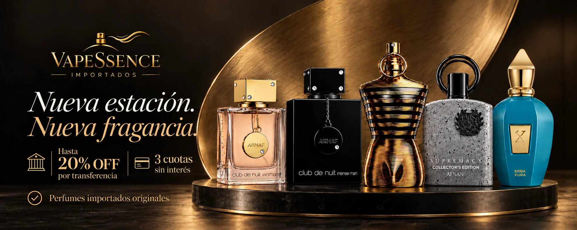 Nueva estación. Nueva fragancia. Hasta 20% OFF por transferencia, 3 cuotas sin interés. Perfumes importados originales.